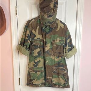 U.S Marines woodland Camo Utility over shirt with cap.